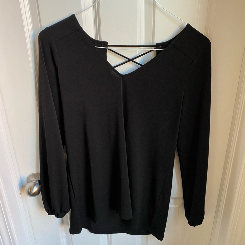 Express Whimsigoth Flowy Witchy Grunge Balloon Sleeve Longsleeve Black Top Goth